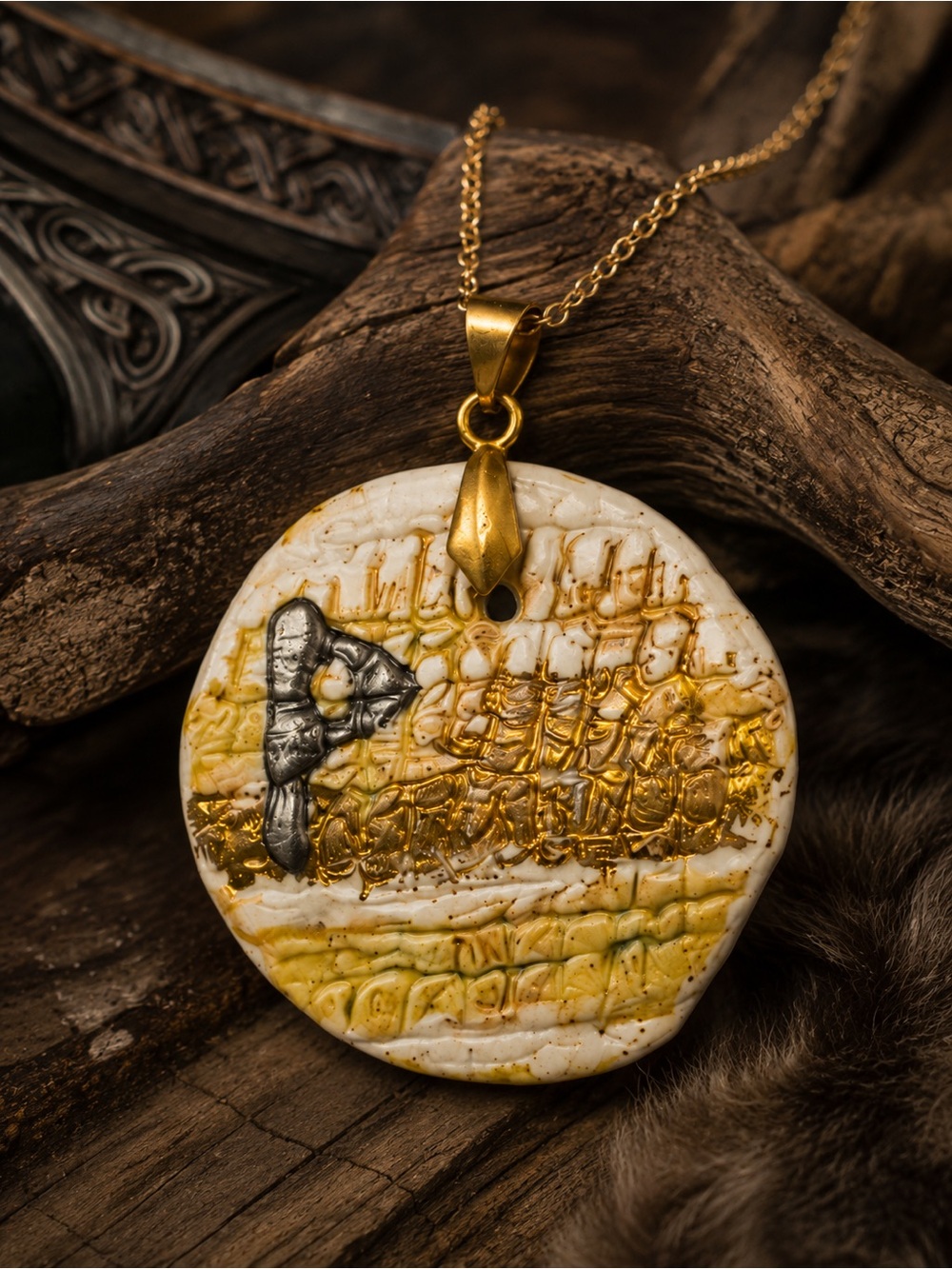 Ancient Viking Rune Necklace Handmade Nordic Ceramic Artifact Pendant - Picture 2 of 10
